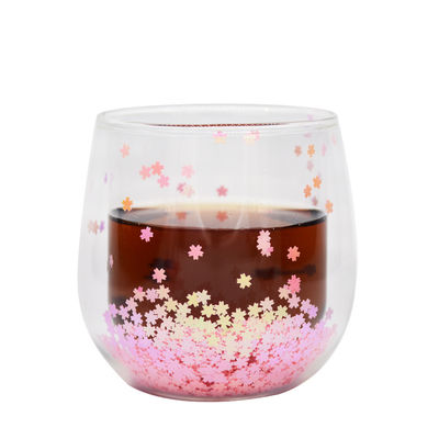 quality Customized Double Wall Glass Coffee Cup Decorative Glitter Tumbler Drinking Glasses factory