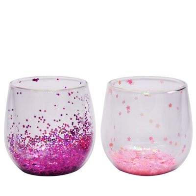 quality Customized Double Wall Glass Coffee Cup Decorative Glitter Tumbler Drinking Glasses factory
