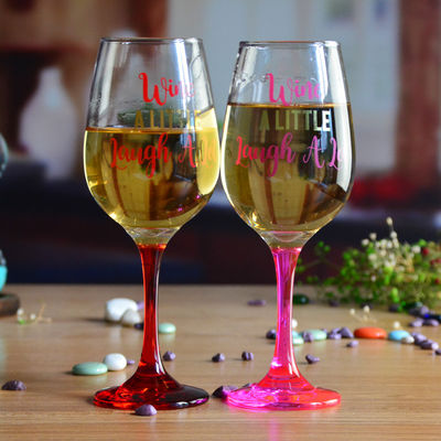 quality 340ml Crystal Wine Glass With Funny Fonts Decal Decoration factory