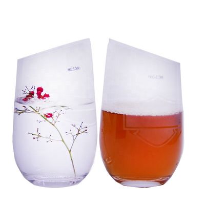 quality Bevel Oblique Edge Stemless Crystal Wine Glass With Angle Top factory