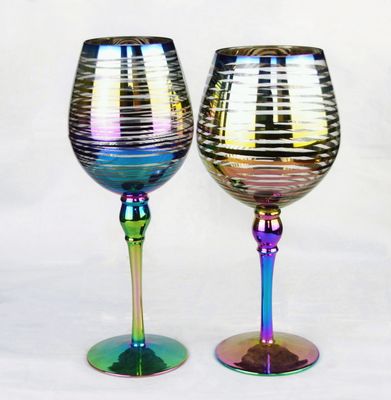 quality Laser Circles Pattern Iridescent Crystal Wine Glass With Pearl Stem factory