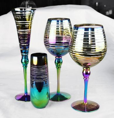 quality Laser Circles Pattern Iridescent Crystal Wine Glass With Pearl Stem factory