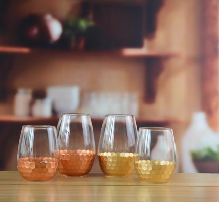 quality 450ml Gold Cutted Honeycomb Stemless Crystal Wine Glass factory