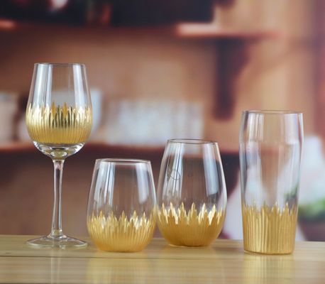 quality 450ml Gold Cutted Honeycomb Stemless Crystal Wine Glass factory