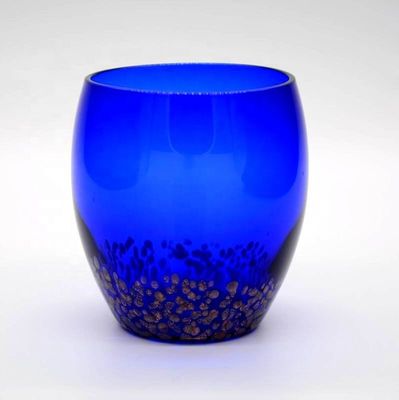 quality Handblowned Blue Rock Golden Dots Crystal Wine Glass factory