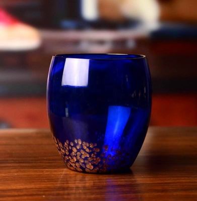 quality Handblowned Blue Rock Golden Dots Crystal Wine Glass factory
