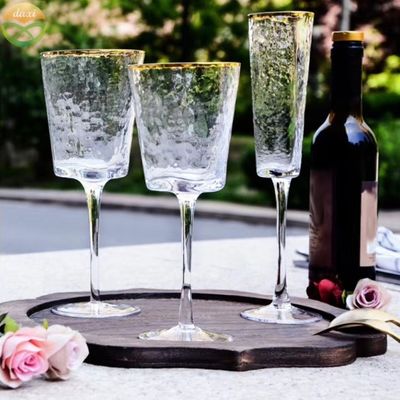 quality Hammer Texture Crystal Wine Glass In Triangle Shape factory