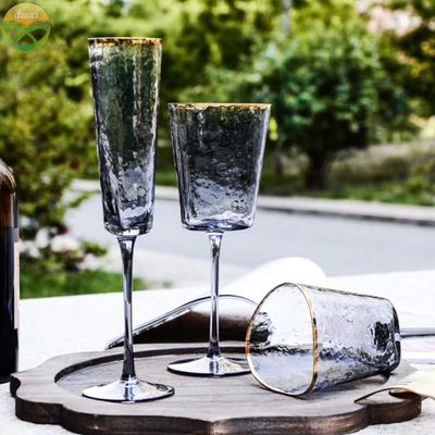 quality Hammer Texture Crystal Wine Glass In Triangle Shape factory