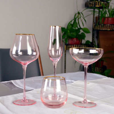 quality Gold Rim Pink Crystal Wine Glass For Holiday Party factory