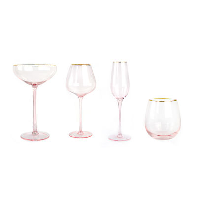 quality Gold Rim Pink Crystal Wine Glass For Holiday Party factory