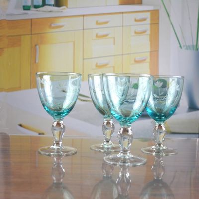 quality Vintage Scandinavian Style Engraved Turqoise Crystal Wine Glass , Clear Goblet Glasses factory