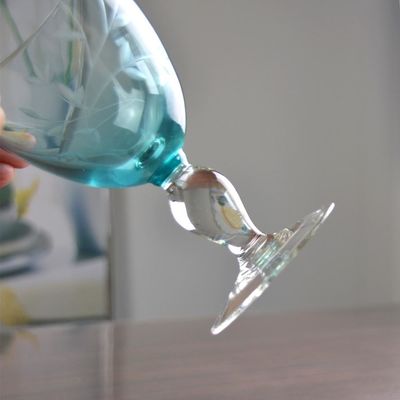 quality Vintage Scandinavian Style Engraved Turqoise Crystal Wine Glass , Clear Goblet Glasses factory