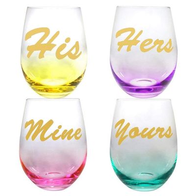 quality Egg Shape  Stemless Clear Wine Glass ，Clear Stemless Wine Glasses With Golden Fonts factory