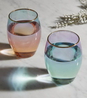 quality Egg Shape  Stemless Clear Wine Glass ，Clear Stemless Wine Glasses With Golden Fonts factory