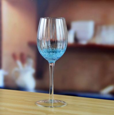 quality Handmade Ocean Blue Wine Goblet Glass With Sparkling Bubbles factory
