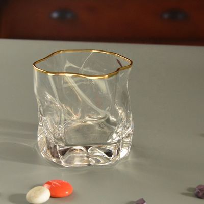 quality Irregular Handmade Whiskey Glass With Gold Rim factory