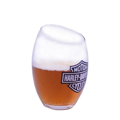 quality Angled Top 10oz Handmade Whiskey Glass With Color Logo Print factory