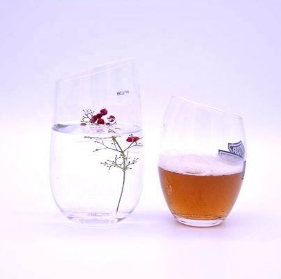 quality Angled Top 10oz Handmade Whiskey Glass With Color Logo Print factory