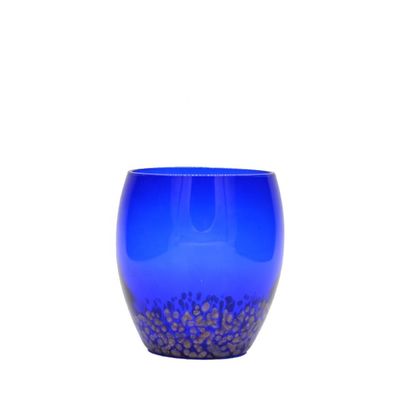 quality Solid Cobalt Blue Whisky Tumbler Glass With Golden Stone factory