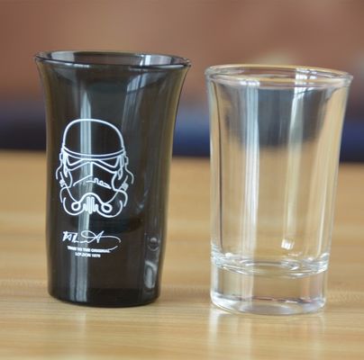 quality Logo Printed Clear  Unique Shot Glasses With Color Decal factory
