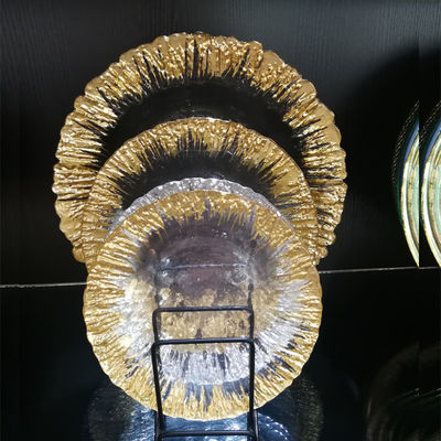 quality Golden Color Dessert Glass Charger Plates , Decorative Charger Plates For Wedding factory