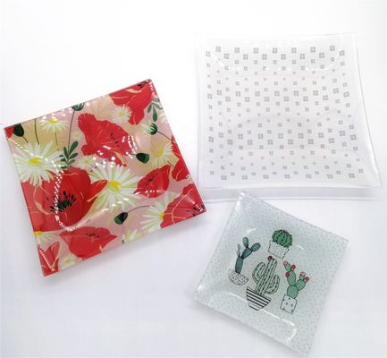 quality Tempered Glass Color Printted Square Glass Dish for home factory