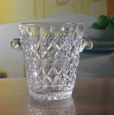 quality Machine Made Embossed Round Glass Bucket With Handle factory
