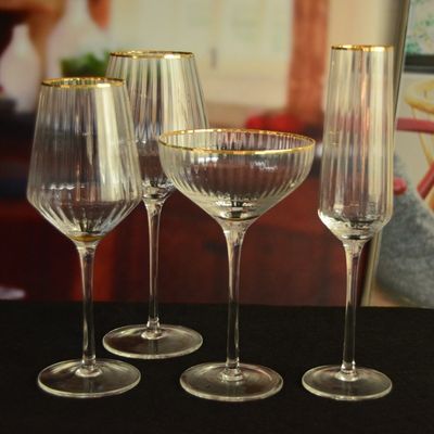 quality Customize Gold Rim Optical Stripes Crystal Cocktail Glasses factory