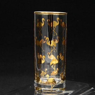 quality Golden Flamingo Printed Crystal Highball Glasses For Restaurant factory