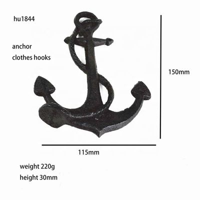 quality Decorative Anchor Shape Black Iron Coat Hooks Cast Iron Crafts factory