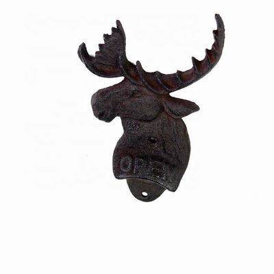 quality Home Decor Deer Head Brown Rust Cast Iron Bottle Opener factory