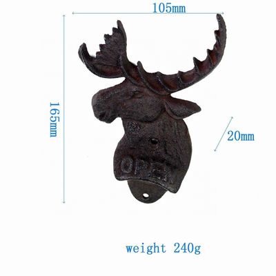 quality Home Decor Deer Head Brown Rust Cast Iron Bottle Opener factory