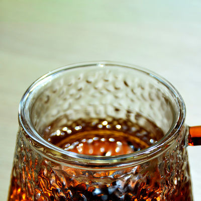 quality Handmade Glass Tea Mug With Embossed pattern High Borosilicate GlassTea Cup Tumbler Drinking Glasses factory