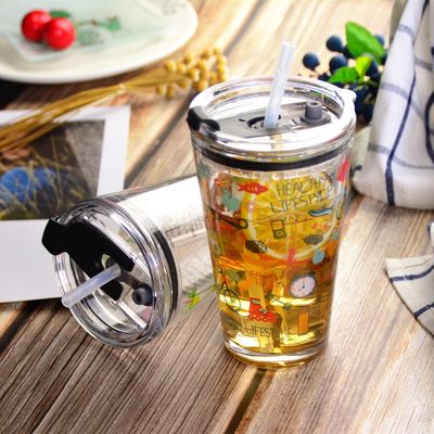 quality Decorated Pint Ice Tea Glass Cup With Lid And Silicate Straw Cocktail Tumbler Drinking Glasses factory