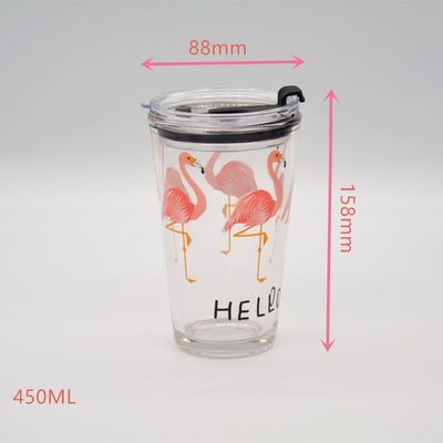 quality Decorated Pint Ice Tea Glass Cup With Lid And Silicate Straw Cocktail Tumbler Drinking Glasses factory