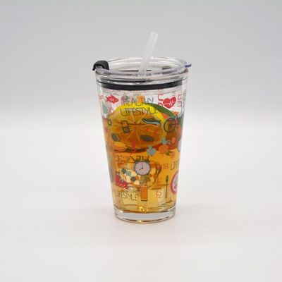 quality Decorated Pint Ice Tea Glass Cup With Lid And Silicate Straw Cocktail Tumbler Drinking Glasses factory