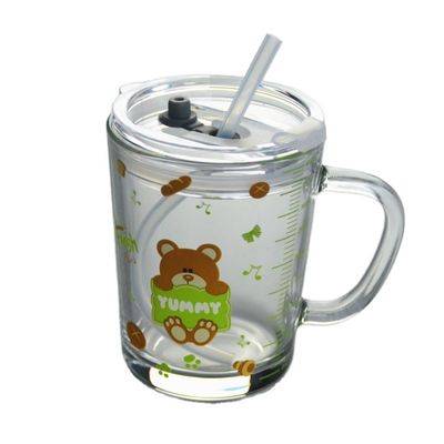 quality Cartoon Crystal Drinking Glass With Lid And Silicate Straw factory