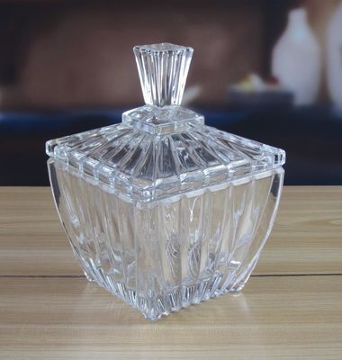 quality Square Optic Stripes Glass Storage Jars For Candy factory