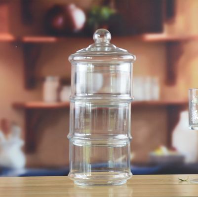 quality Stackable 3 Layers Tower Shaped Glass Storage Jars factory