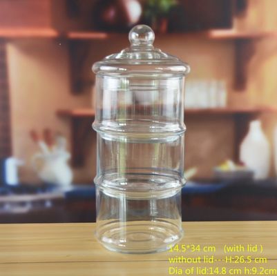 quality Stackable 3 Layers Tower Shaped Glass Storage Jars factory