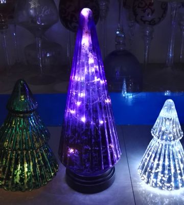 quality Handblown LED Holiday Glass Candle Holders Christmas Tree Pattern factory