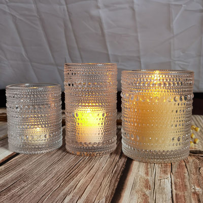 quality Customized Embossed Beads Strings Glass Votive Candle Holders ,  Glass Cylinder Candle Holders factory