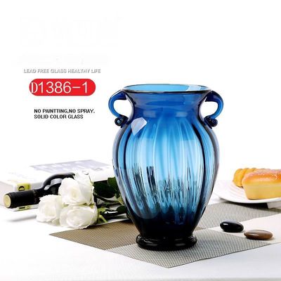 quality Solid Color Two Ears Glass Bottle Vase , Flower Vase Glass For Home Decor factory