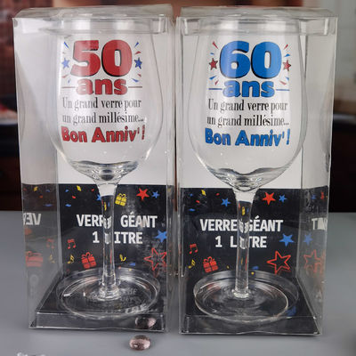 quality Clear 1 Litre Giant Wine Glass With Anniversary Decor factory