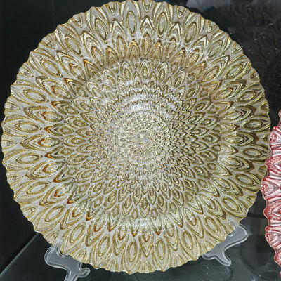 quality Golden Color Dessert Glass Charger Plates , Decorative Charger Plates For Wedding factory