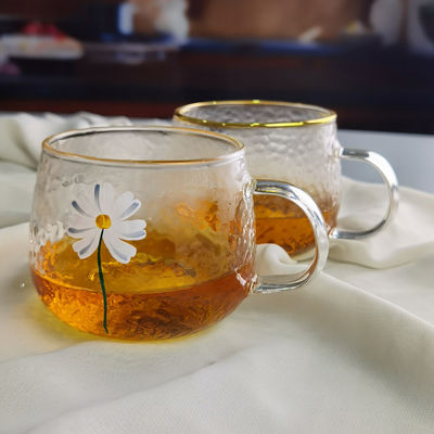 quality Borosilicate Hammered Texture Tumbler Drinking Glasses With Golden Rim factory